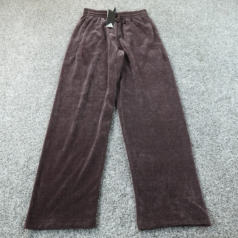 NEW Adidas Pants Mens S Brown Velour Wide Leg Drawstring Jogger Sweatpants Gym